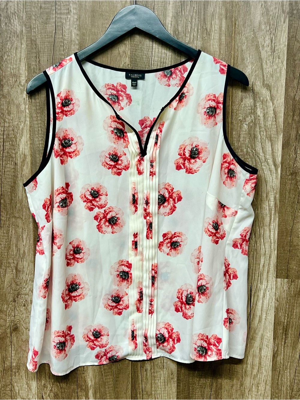 Talbots Poppy Floral Sleeveless V-Neck Blouse Shell Cream Pink Plus 16W
